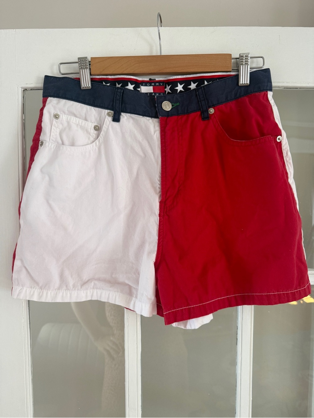 Vintage Tommy Hilfiger Two-Tone Red & White Women's Cotton Shorts